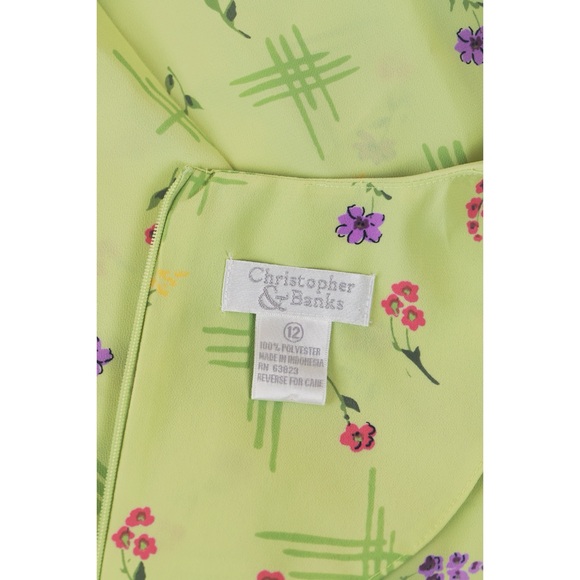 Sz 12 Christopher & Banks Spring Green Sleeveless Floral Self Tie Midi Dress EUC - Picture 4 of 4